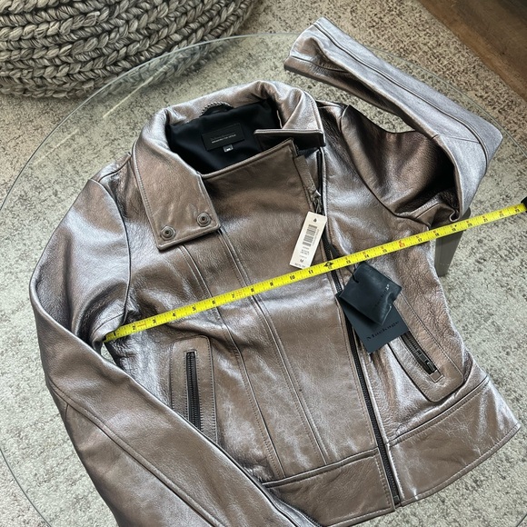 Mackage for Aritzia Women's Jacket Metallic Silver Leather New Moto Biker Sz M - Picture 9 of 17